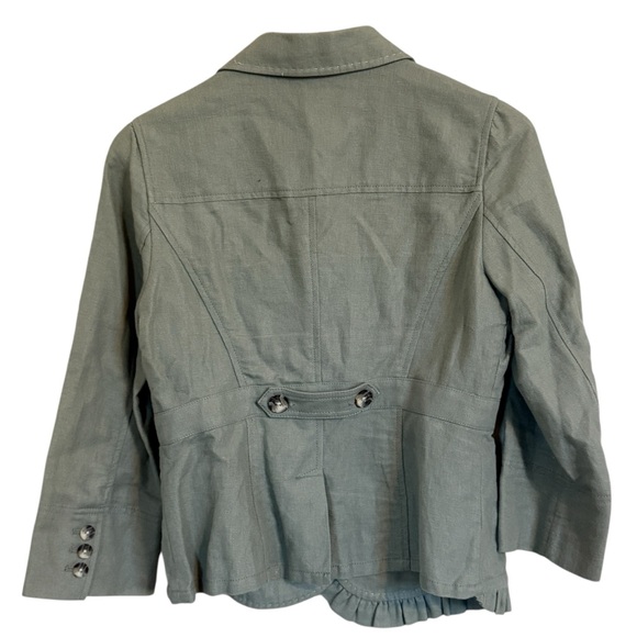 Anthropologie Hei Hei Blazer Jacket Sz 8 Sage Green Ruffle Hem Linen Blend - Picture 4 of 12